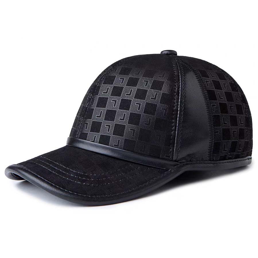 Baseball Cap Structured - หมวกแก๊ปหนังกลับแท้สำหรับผู้ชาย แบบสองสี ผสมผสานหนังแกะ สไตล์ลำลอง ปรับขนาดได้ 55-60