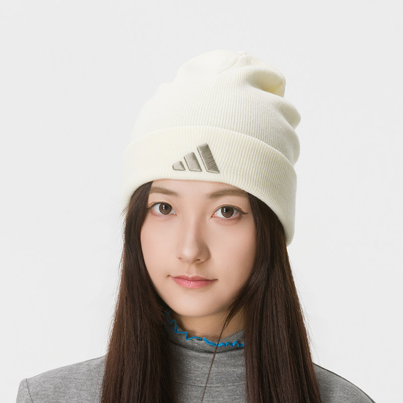 Beanie Cuffed Knit - หมวกบีนนี่อาดิดาส KQ6682 สีขาวงาช้าง สีเทาเงิน ขอบหมวกพับได้ อบอุ่น