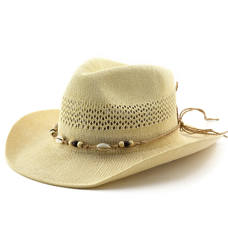 Cowboy Hat Straw - หมวกฟางทรงเฟโดราแบบโปร่ง ระบายอากาศได้ดี รุ่นใหม่ประจำปี 2026 สำหรับผู้ชายและผู้หญิง สไตล์คาวบอยตะวันตก