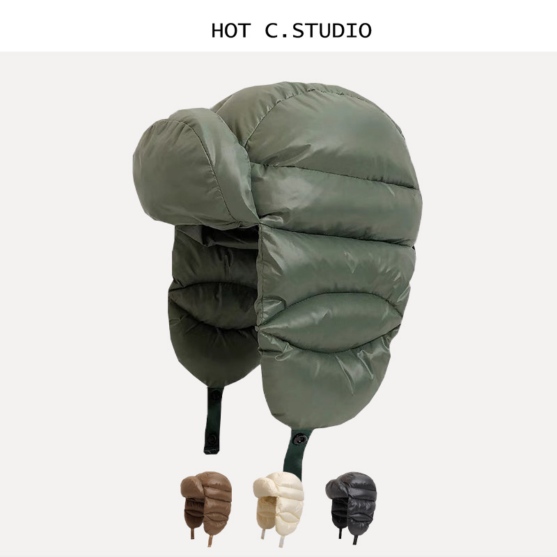 Trapper Hat Ear Flap - หมวกหนังฤดูหนาวแบบอูชันกาบุขนเป็ด พร้อมที่ปิดหู หมวกนักบินน้ำหนักเบาสำหรับใส่ใต้หมวกกันน็อค หมวกทรงทรัปเปอร์