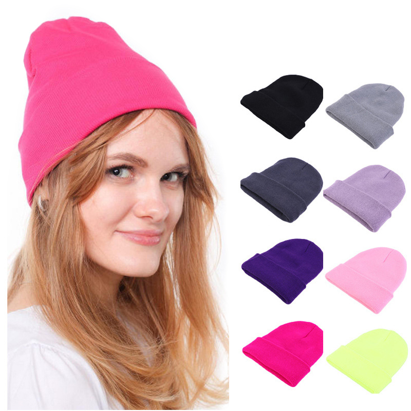 Beanie Cuffed Knit - หมวกบีนนี่ถักสีพื้นแฟชั่น หมวกกันหนาวนุ่มสบาย หมวกพันผม หมวกคลุมศีรษะสำหรับฤดูหนาว สไตล์ลำลองสำหรับทุกเพศ หมวกสำหรับผู้ป่วยเคมีบำบัด